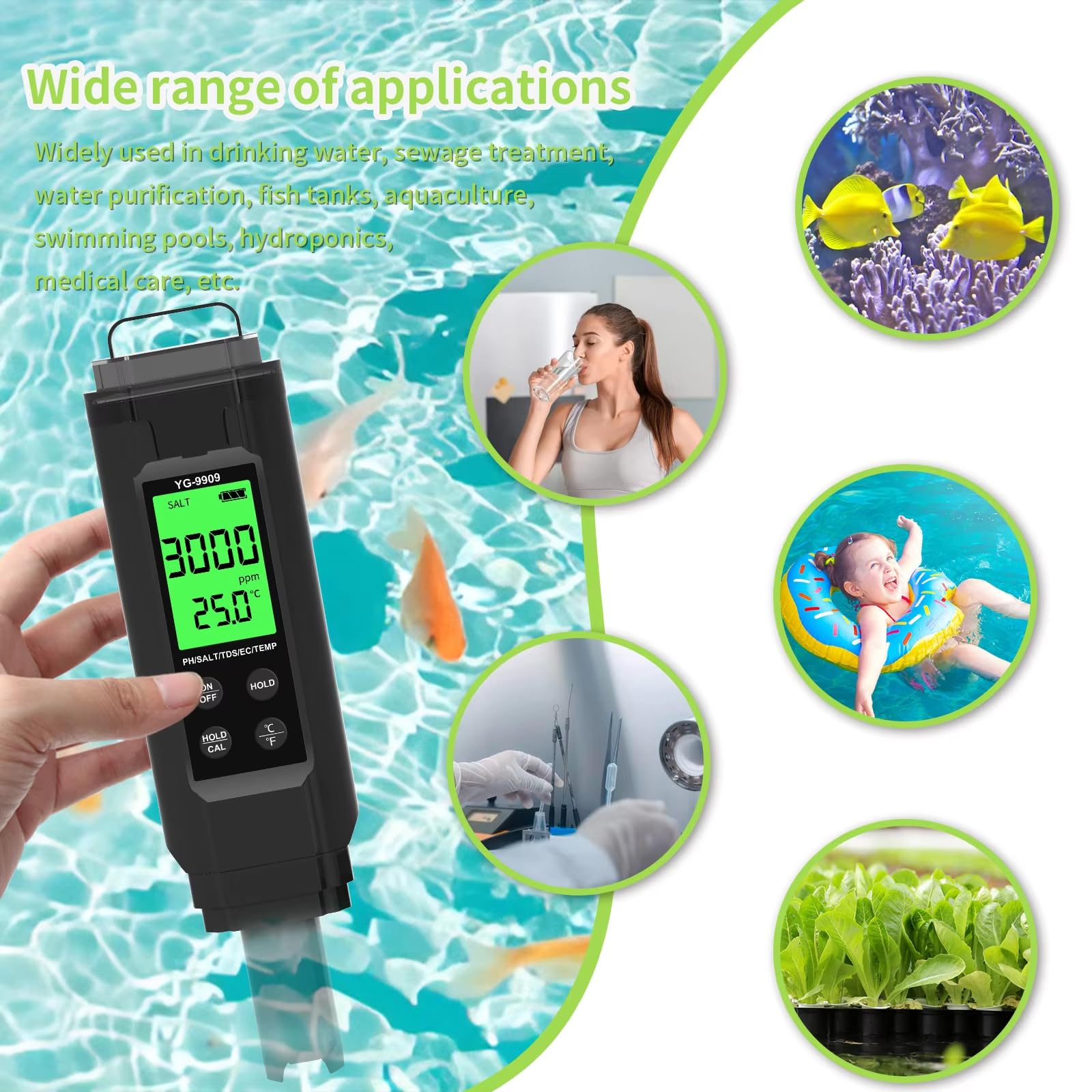 High Accuracy Water Tester 5 In 1 Salinity Temperature Meter Digital Meter With Backlit For Pools