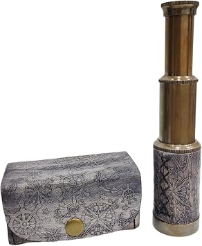 Marine Brass Telescope 6" Antique Finish with Leather Case Brass Telescope Vintage Replica Gift Spyglass Collectible