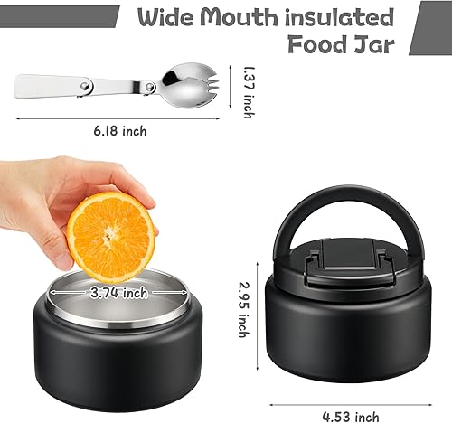 Miniatura 7 de Termo de sopa de 13.5 onzas para comida caliente para niños, recipiente aislado al vacío con tapa de hebilla, boca ancha, a prueba de fugas, acero