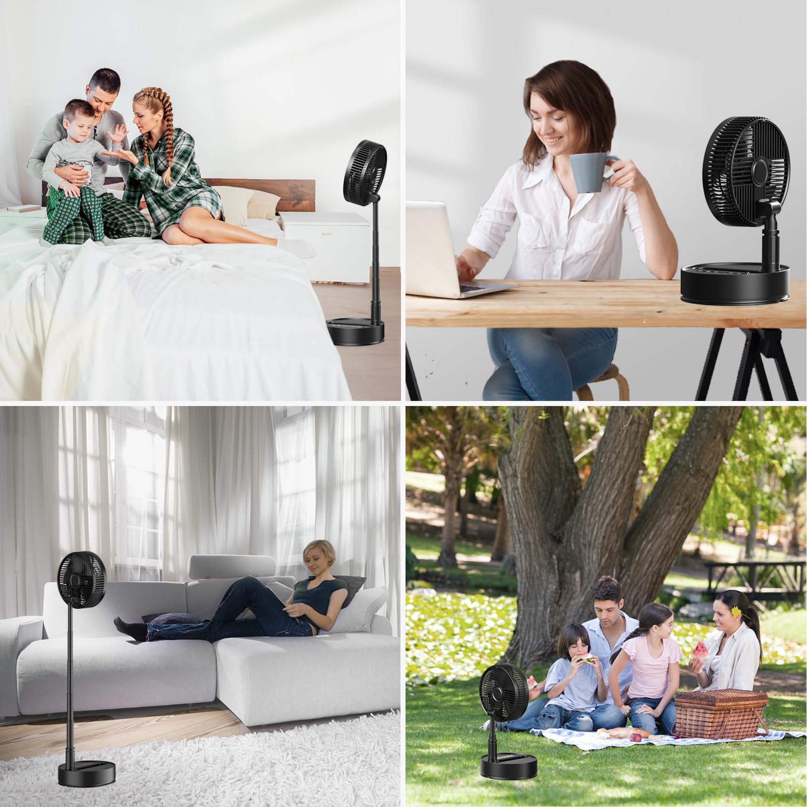 Marchpower Ventilatore a Piantana con Telecomando, Altezza Regolabile Pieghevole Ventilatore Portatile Silenzioso con Timer e Regolazione a 5 Velocità, 7200mAh Ventilatore da Tavolo Ruota e Rimuove