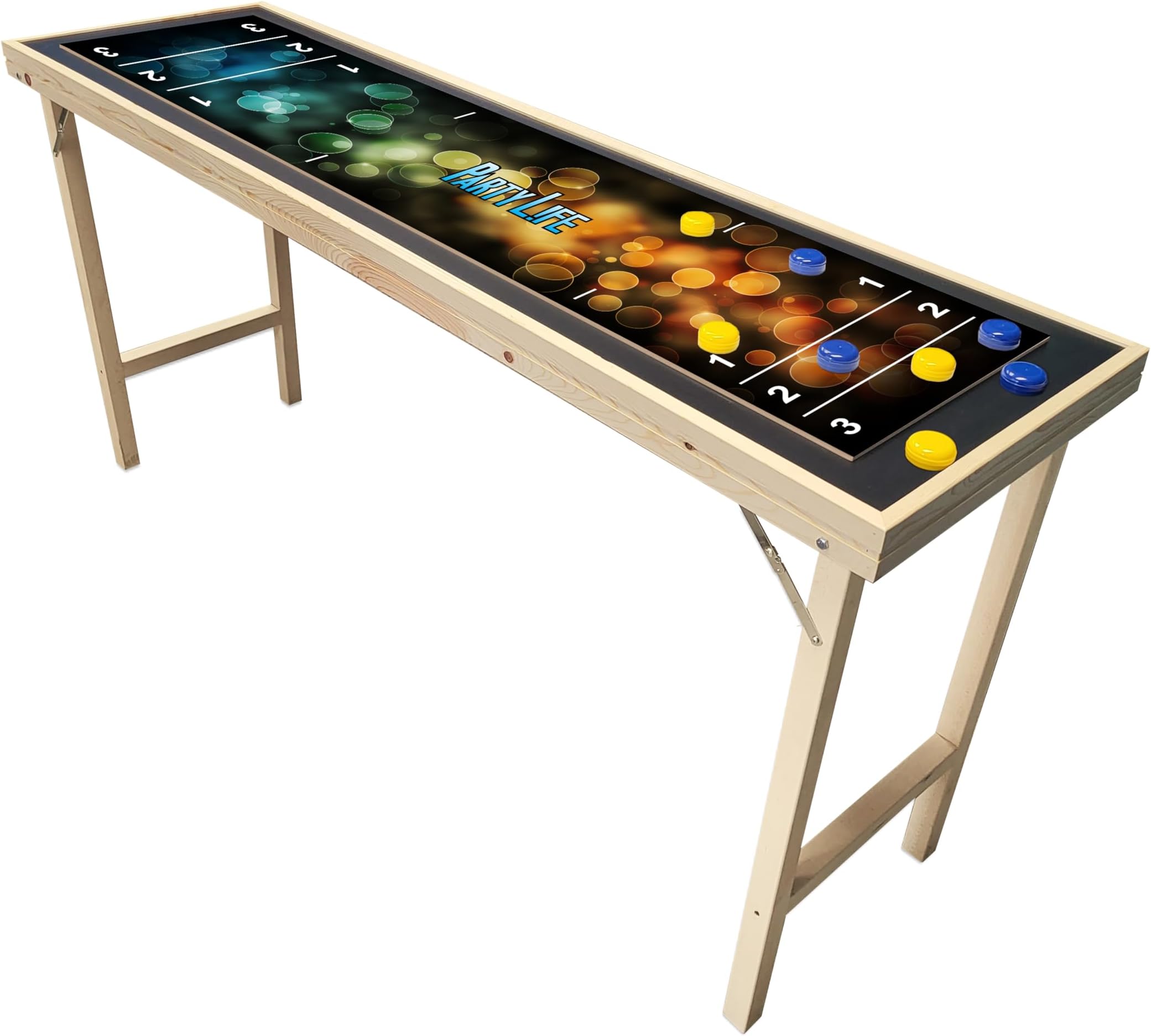 6-Foot Premium Shuffleboard Table w/Folding Legs, Pucks, and Optional LED Lights - Awesome Graphics - Choose Your Model