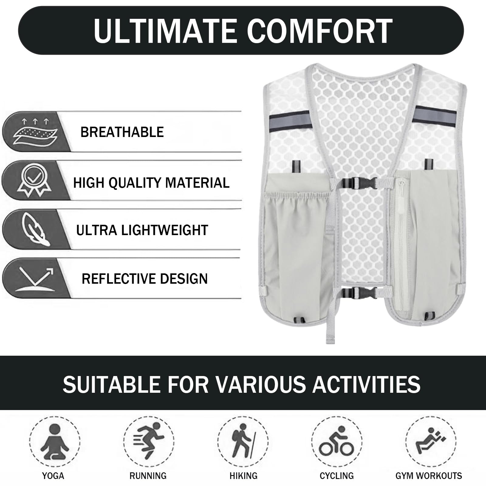 GWAWG Chaleco de running unisex con soporte para teléfono y almacenamiento ajustable, para running, ciclismo, senderismo, trail running y maratón