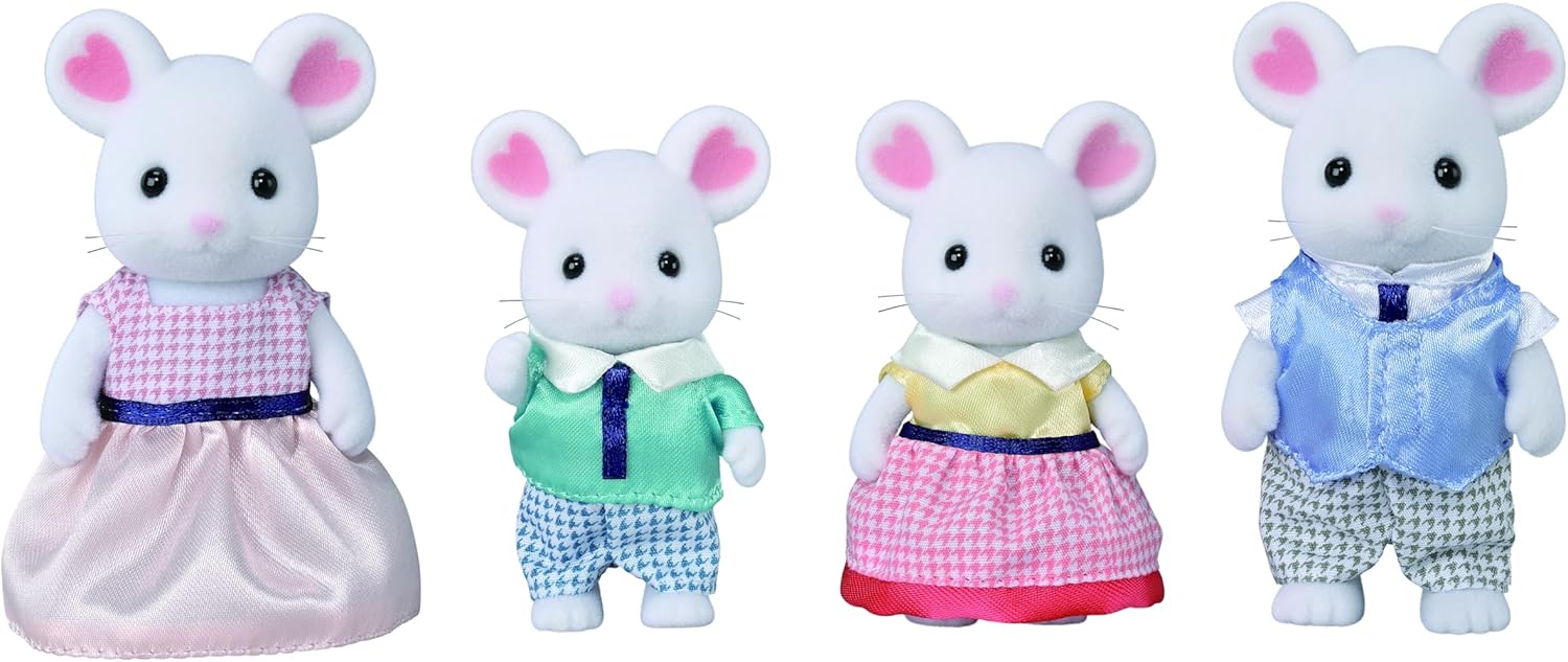 Calico Critters Marshmallow Mouse Family, Set of 4 Collectible Doll Figures
