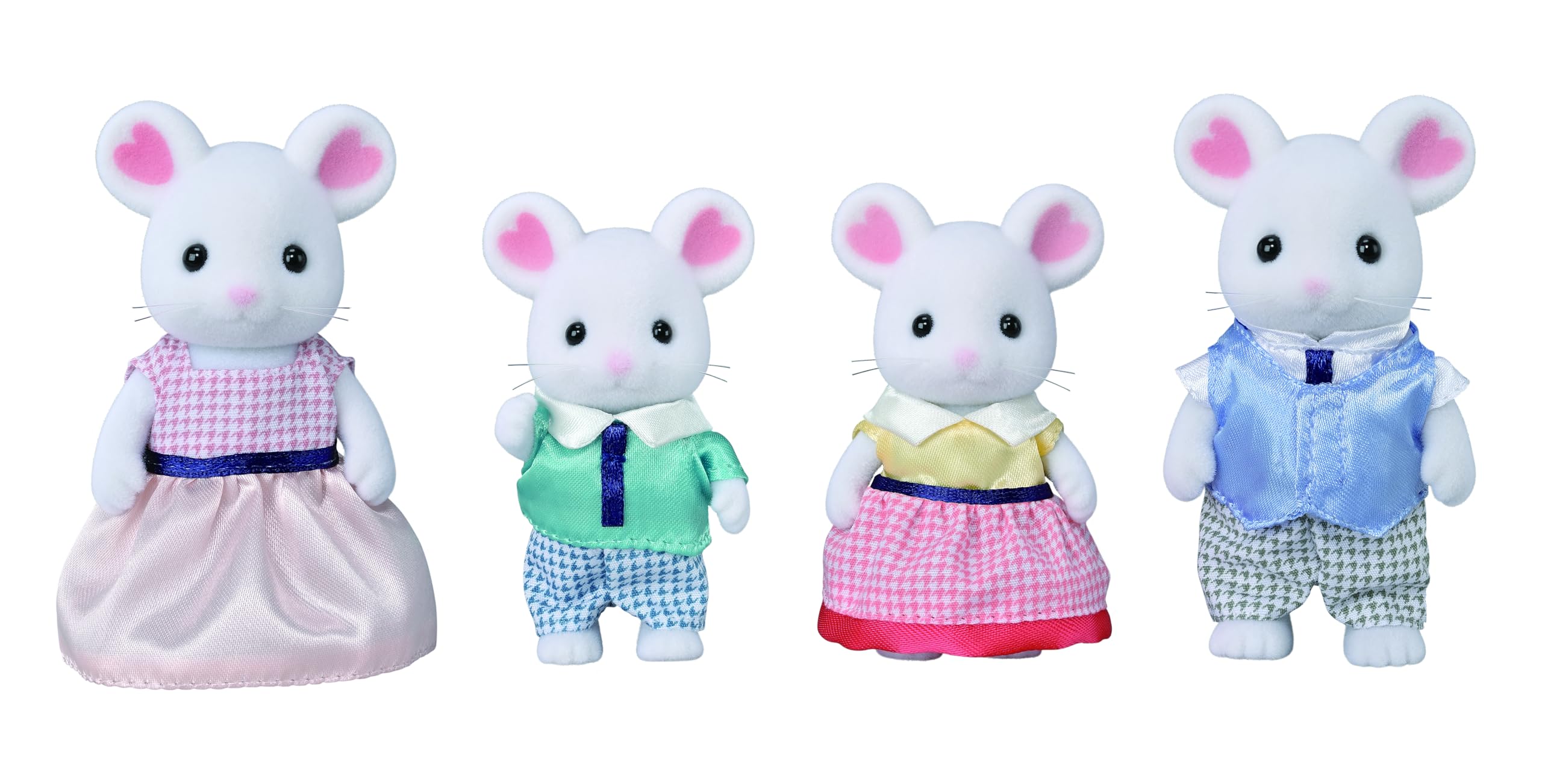 Marshmallow Mouse Family - Collectible Dollhouse Figures | Tiny flocked mice, big family stories - soft poseable figures in removable fabric outfits, Ages 3+