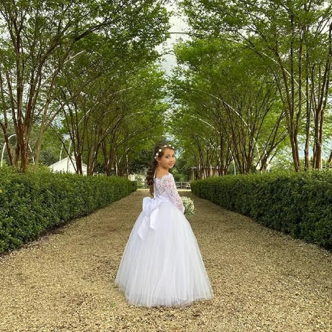 Lace Long Sleeves First Holy Communion Dresses Off Shoulder Flower Girl Dress Christmas Ball Gowns for Kids3
