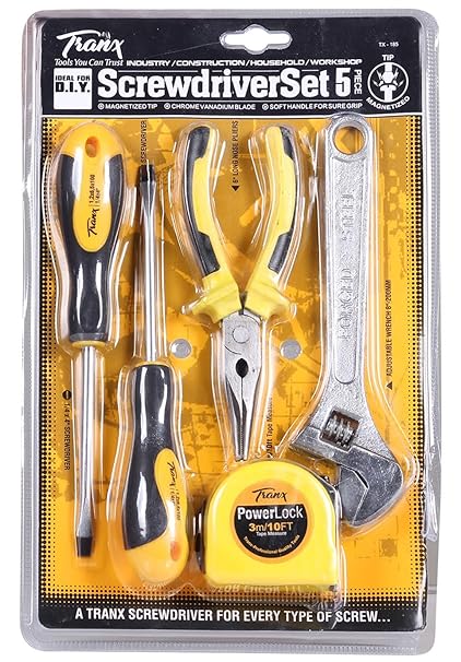 Tranx 5 Piece Essential Screwdriver Set, Yellow