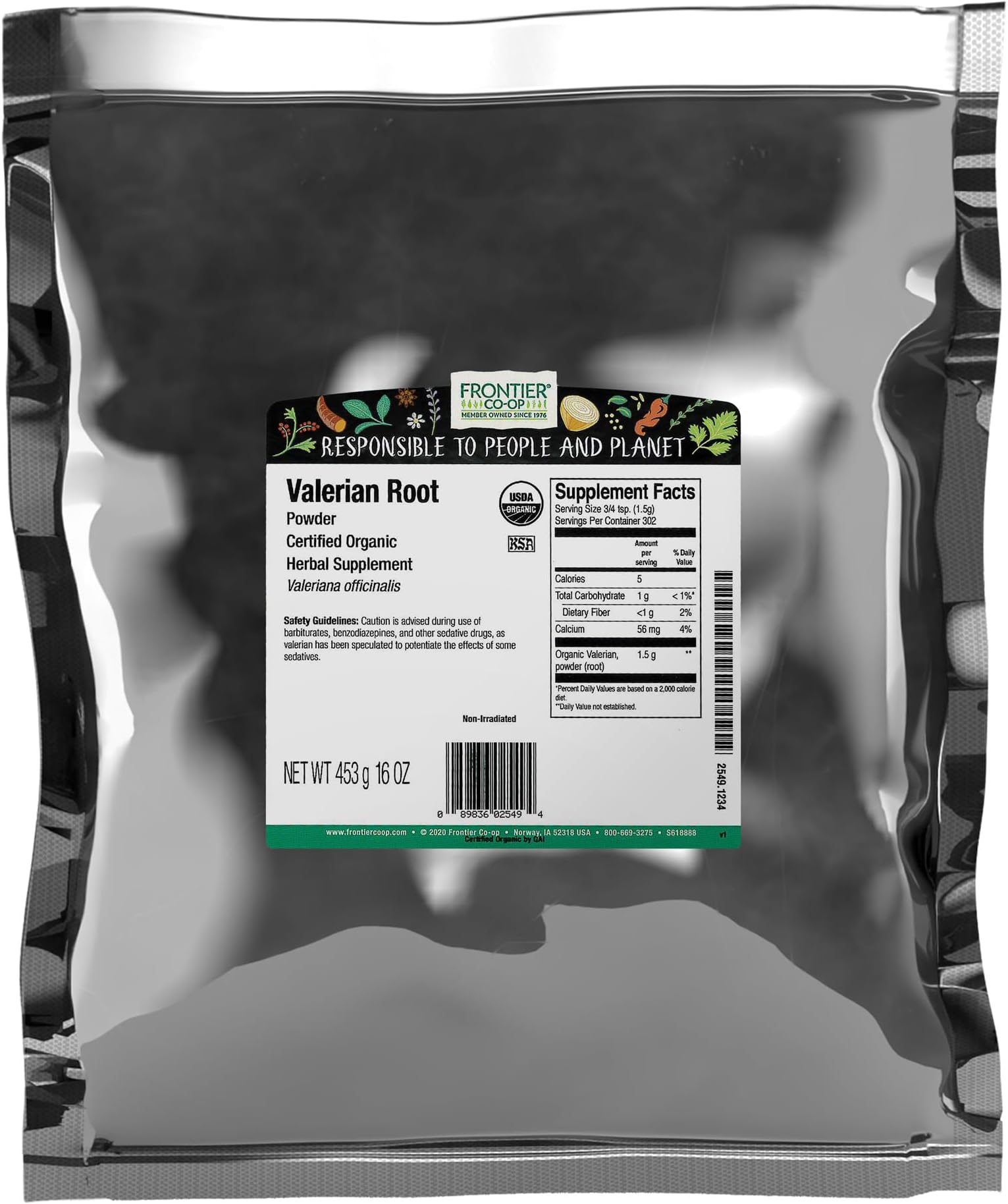 Frontier Co-op Organic Valerian Root Powder, 1lb Bulk Bag - Natural Dried Valerian Root Powder - Ideal for Teas and Herbal Uses, Kosher