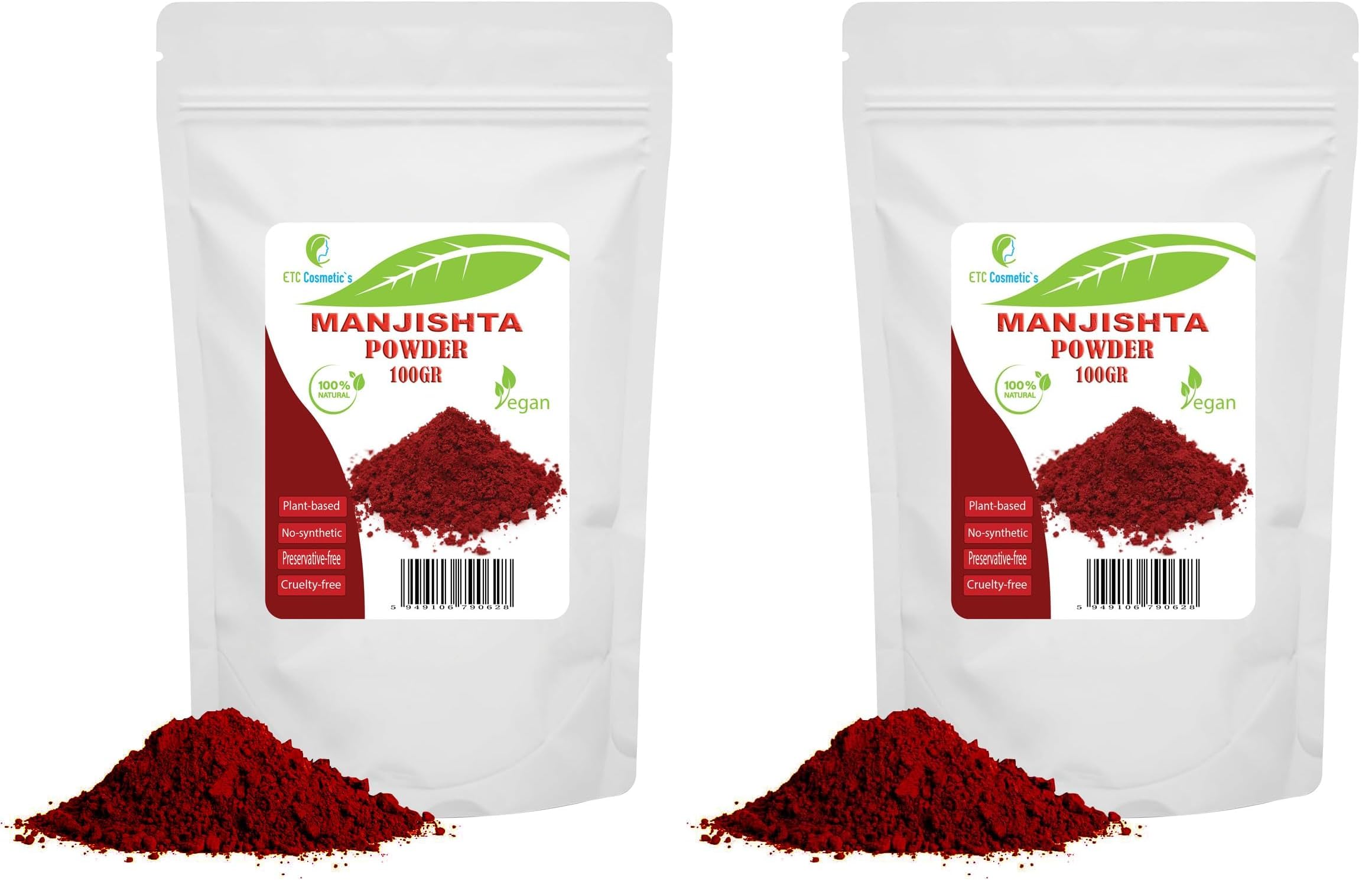 POUDRE DE MANJISTHA - 100% naturel - utilisé dans les formulations de soins de la peau et des cheveux, masque facial végétalien naturel (100 gr) (Lot de 2)
