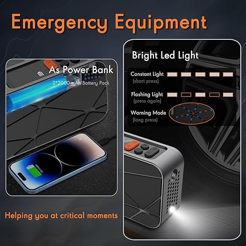 Miniatura 6 de Compresor de aire portátil para inflador de neumáticos, bomba de aire eléctrica Rulsen de 150 PSI, funciona con pilas y 12 V CC, bomba de neumáticos