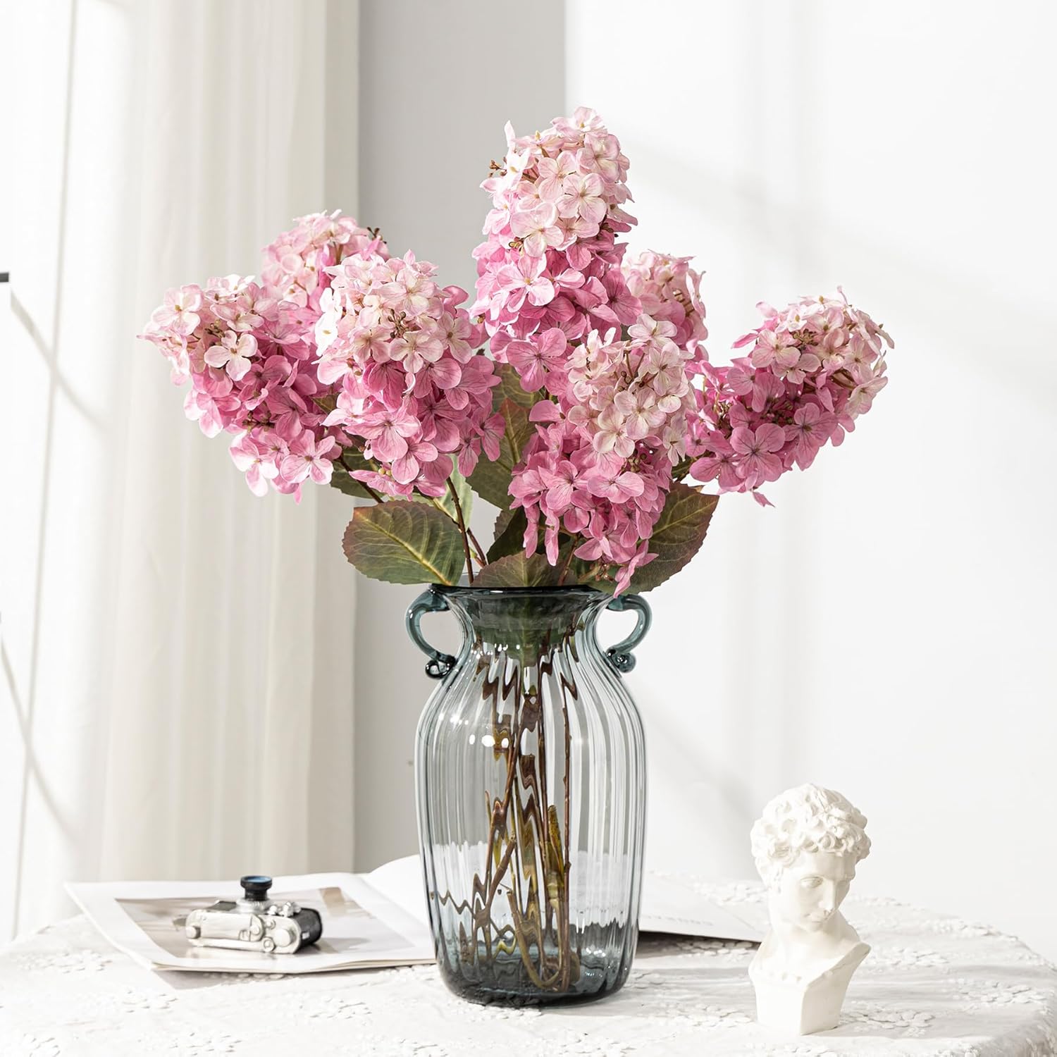 Hydrangea Artificial Flowers ,Fall Hydrangeas Artificial Flowers, Fake Fall Dried Hydrangea Decoration,Faux Silk Flower With Stems Winter Decor Indoor and outdoor(Pink 24"8pcs) Without Vase - Image 8