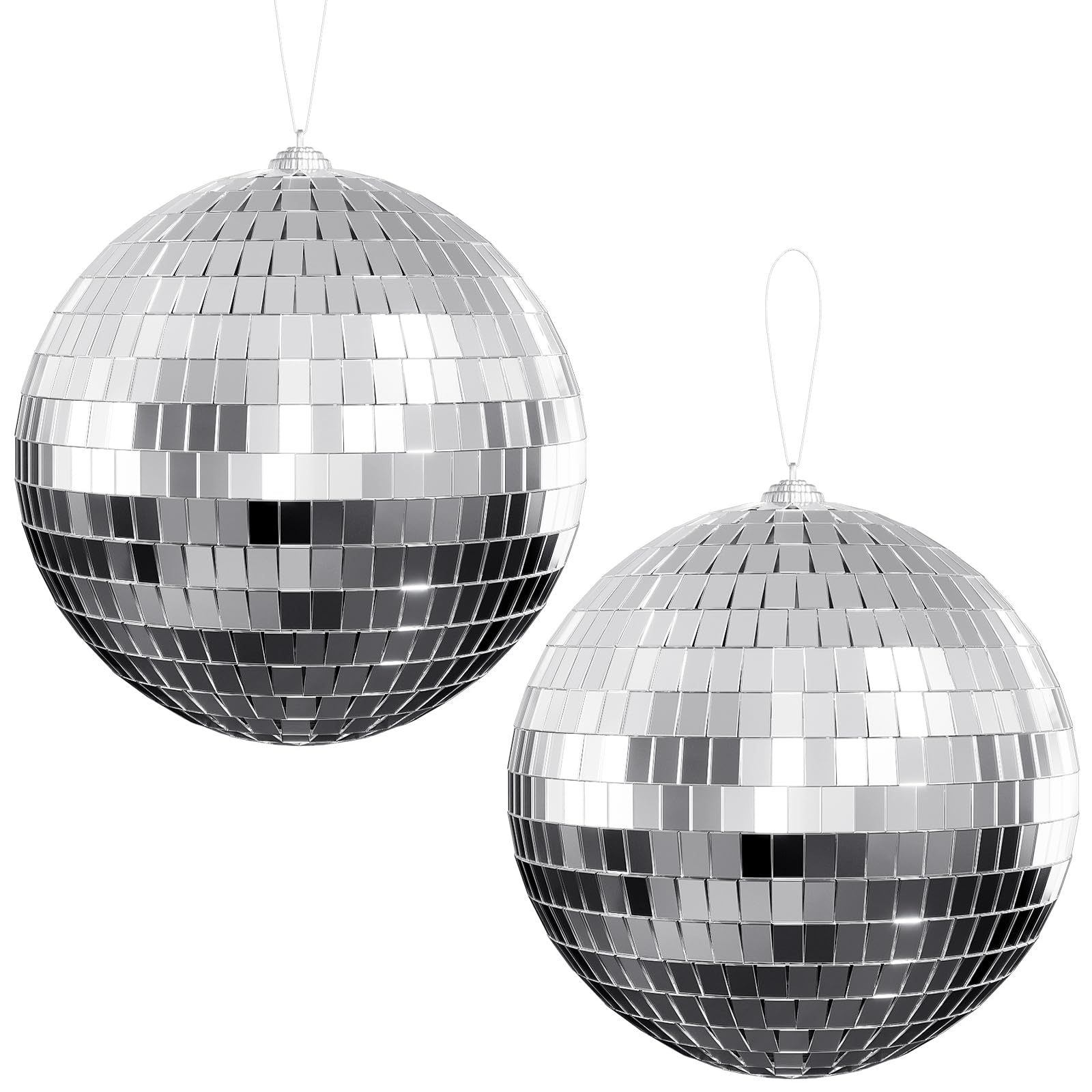 Photo 1 of Youdepot Disco Ball 4" Inch 2-Pack,Silver Hanging Ball with Attached String for Ring,Reflects Light,Fun Party Home Bands Decorations,Party Favor.