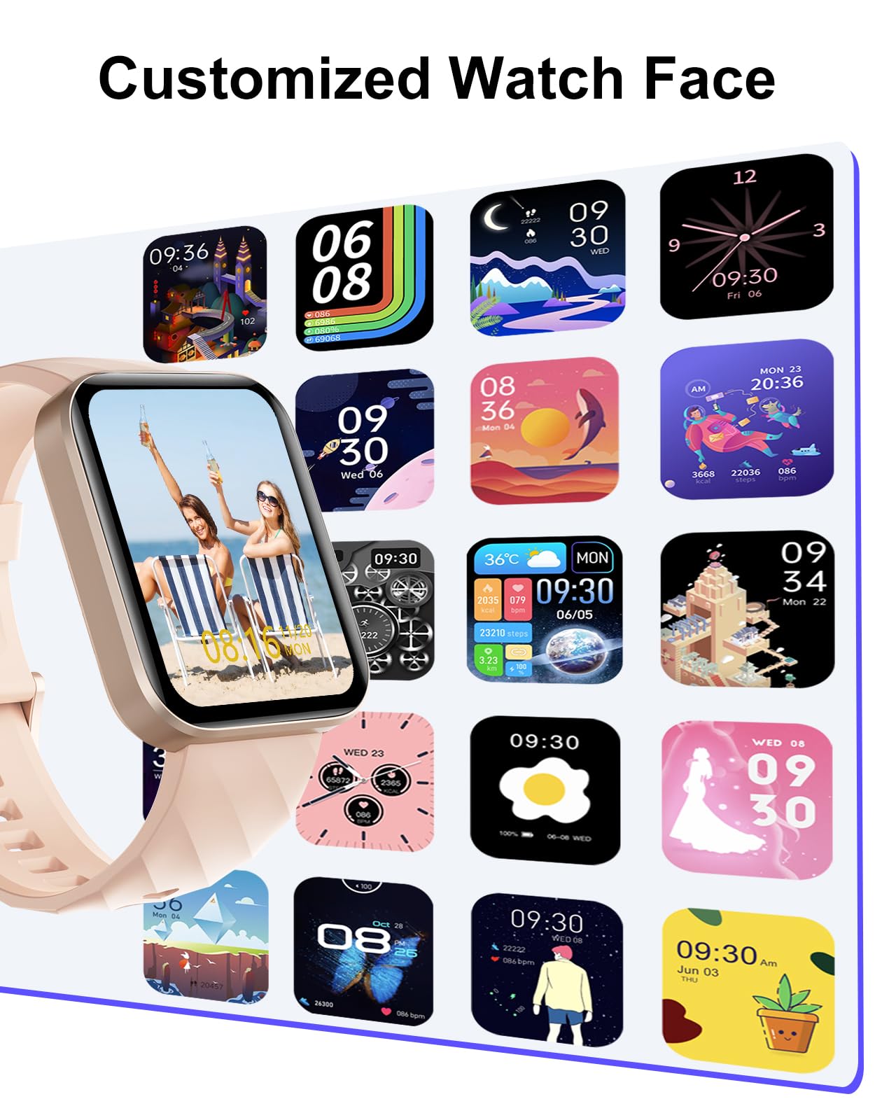 Smartwatch Hombre Mujer con Llamadas, Reloj Inteligente AMOLED 1,83" Podómetro, Pulsómetro SpO2 Sueño, 100+ Deportes, Pantalla Personalizable, Impermeable Whatsapp para iOS Android