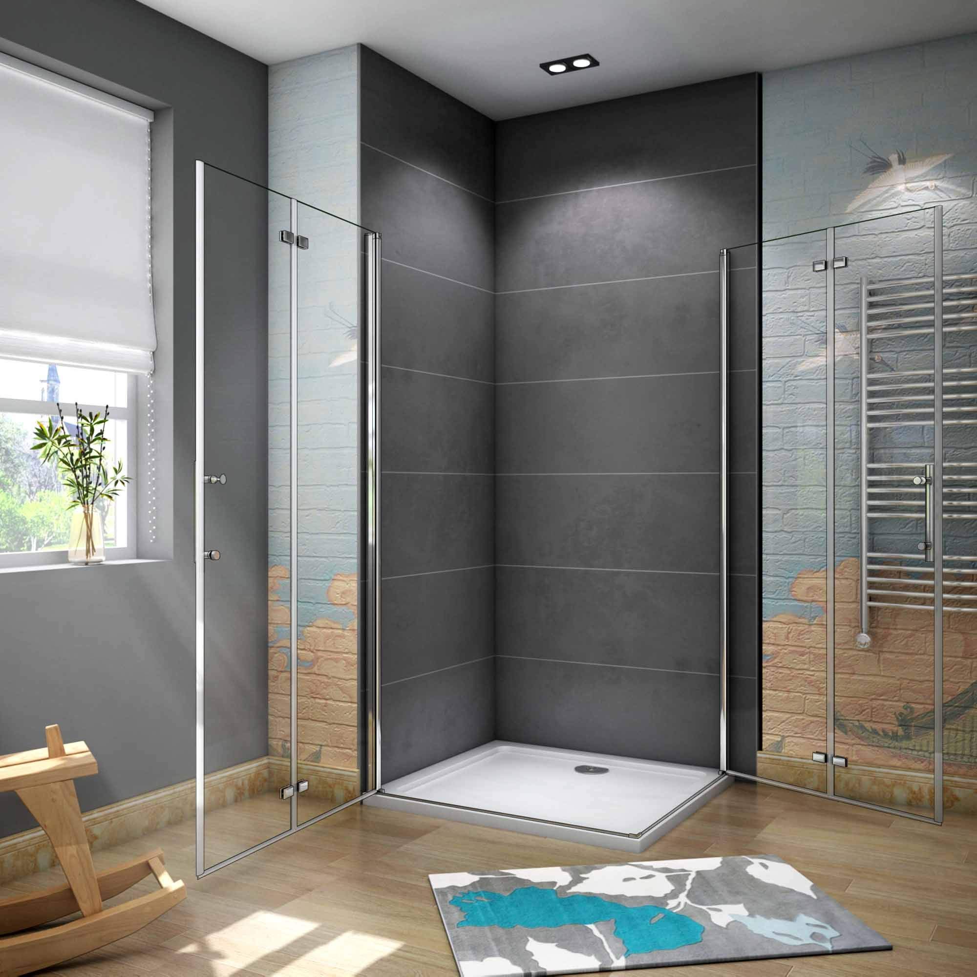 H.185cm Box Doccia Angolare 80x80cm 2 Porta Apertura Pieghevole Vetro 6mm