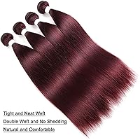Vista 4 de REMY - Manojos de cabello humano lacio, color rojo 99j, color borgoña, 22 pulgadas, cabello humano virgen brasileño sin procesar, 1 paquete