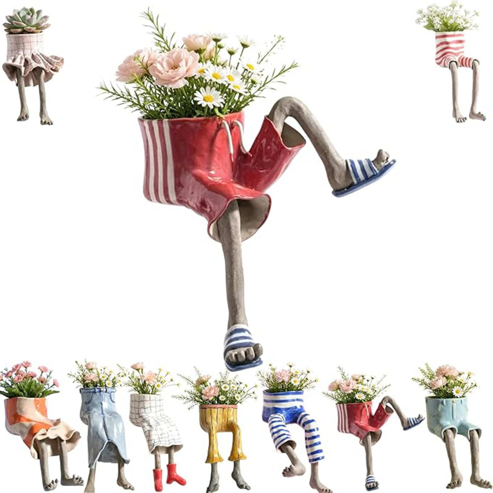 Nikyrme Sitting Human-Leg Planter For Succulent Lovers Creative Hanging Legs Planter with Hidden Drain,Playful Sitting Design Flower Pot,Dangling Legs Leggy Planter For Succulents/Herbs (#09)