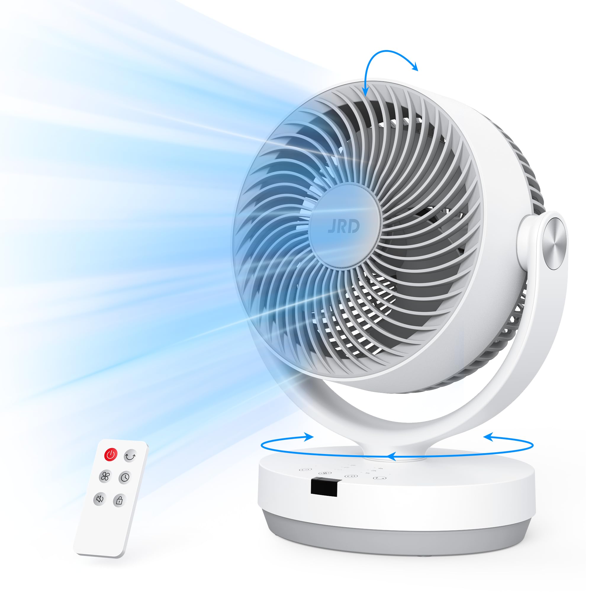 JRD13 Inch 28dB Quiet Smart Fans for Bedroom, Quiet Table Fan with Remote, 120°+90°Oscillating Fan, 3Speeds, 7H Timer, Powerful Desk Fan for Whole Room Home Office