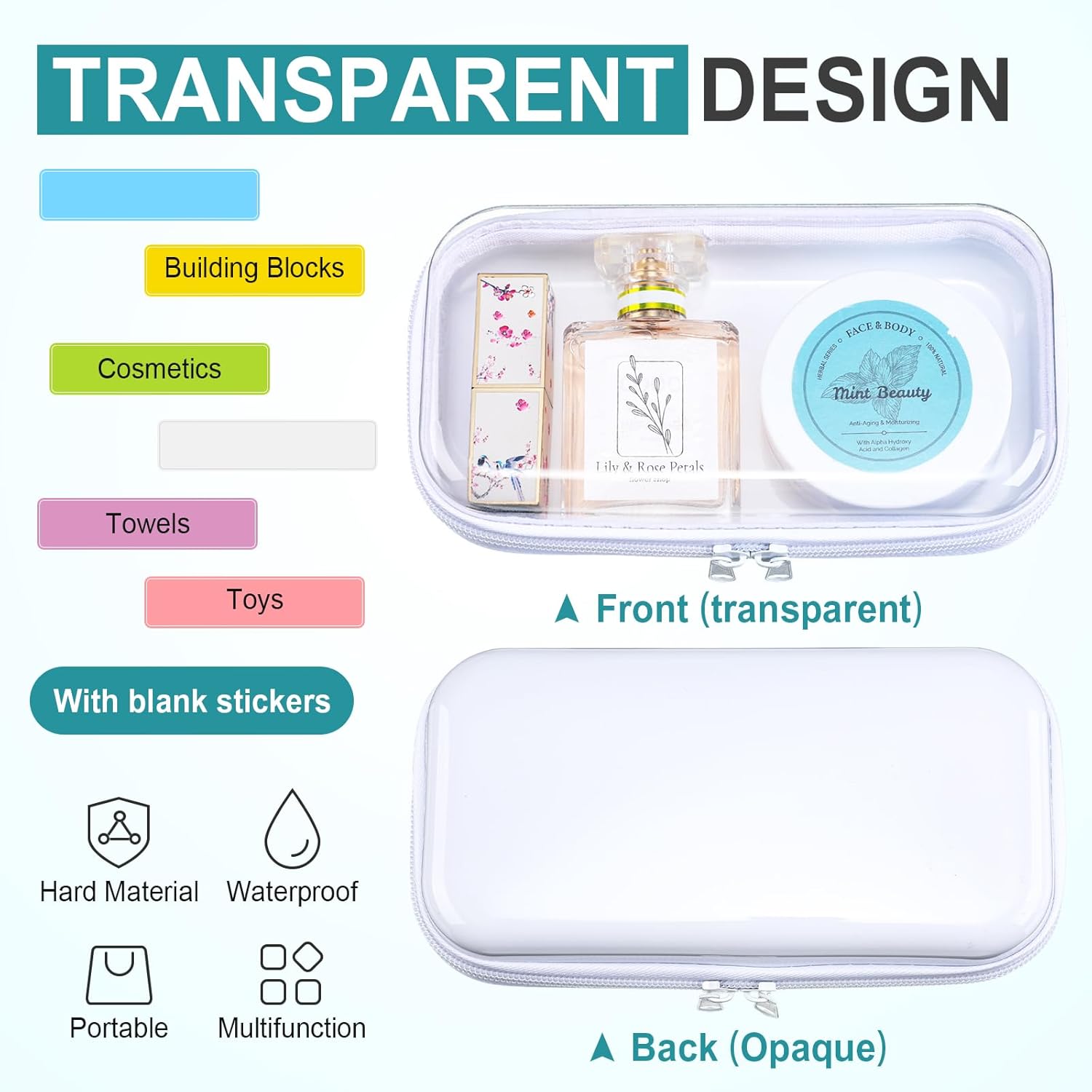 Sanwuta 10 Pcs Hard Zipper Case Clear Hard Pouches Plastic Zipper Pencil Box Toy Storage Bins Portable Plastic Containers for Travel Toiletry Office Cosmetic Blocks Puzzles Organizer(S)