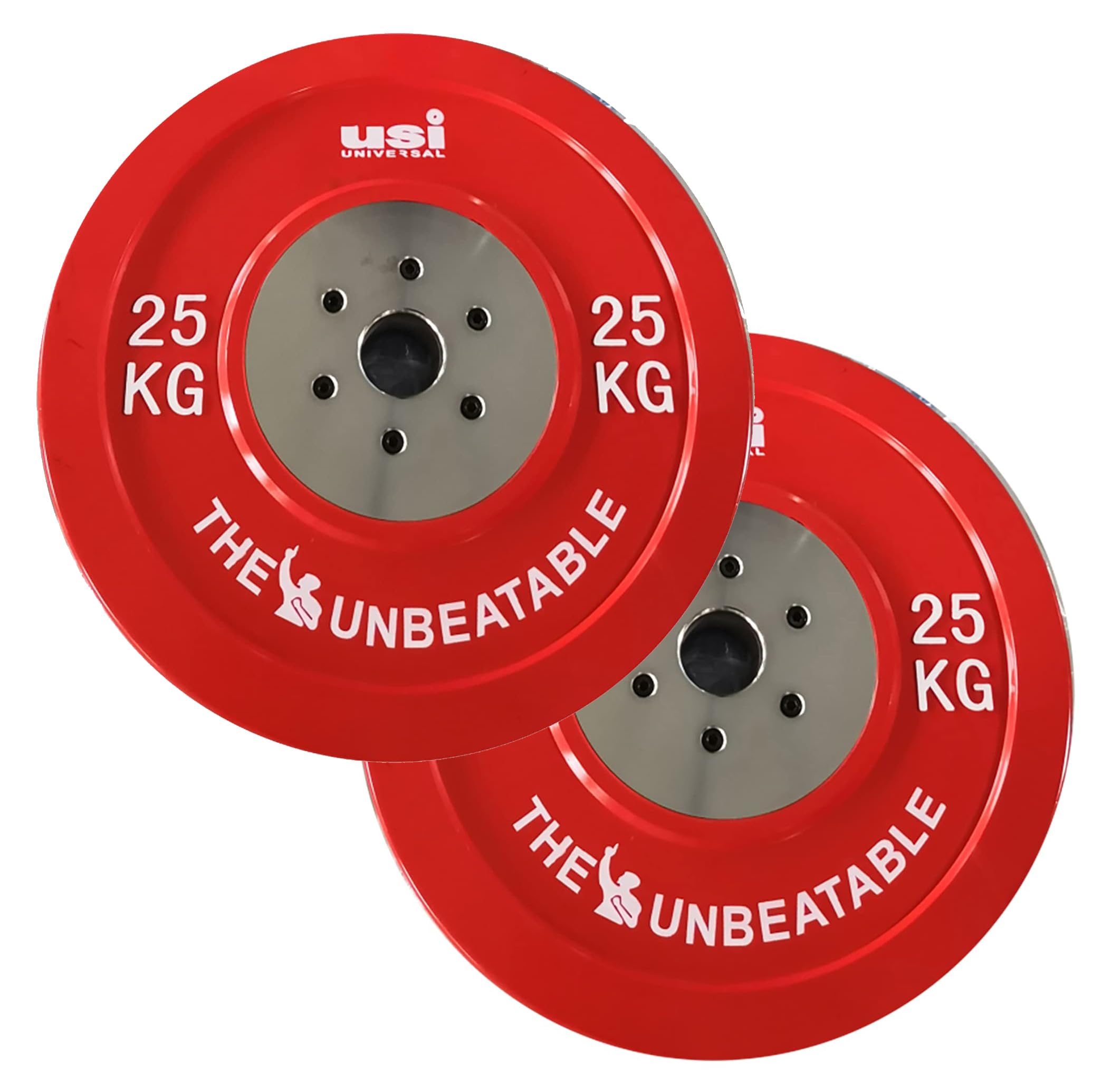 USI UNIVERSAL Olympic Weight Plates, BPHC 25Kg Pair Olympic Bumper Weight Plates For Home Gym 51mm, Rubber & Alloy Steel, Two Piece Steel Hub Zinc Plated Olympic Hole, Ideal For Cross Training, Weight Lifting
