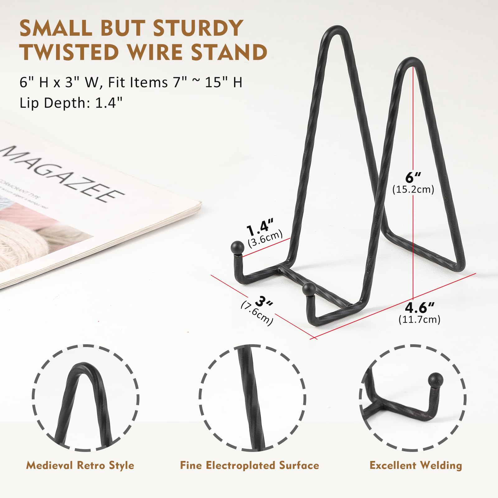 Plate Holder Easel Display Stand, 6 Inch Twisted Metal Wire Plate Stands, Picture Frame Stand - Image 2