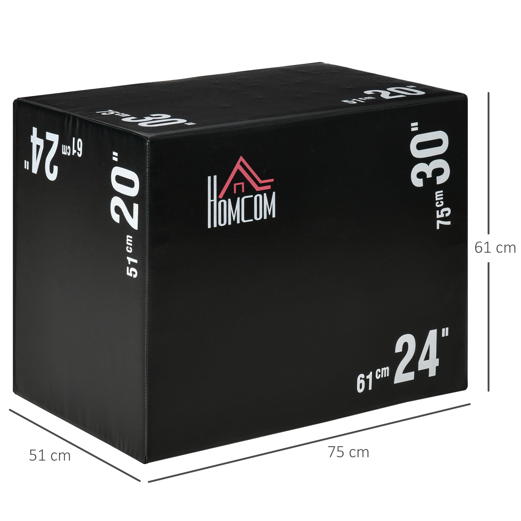 HOMCOM Caja Pliométrica 3 en 1 con Cremallera Caja de Salto con 3 Alturas Diferentes Entrenamiento de Fuerza en Casa Oficina Gimnasia Carga 120 kg 75x51x61 cm Negro