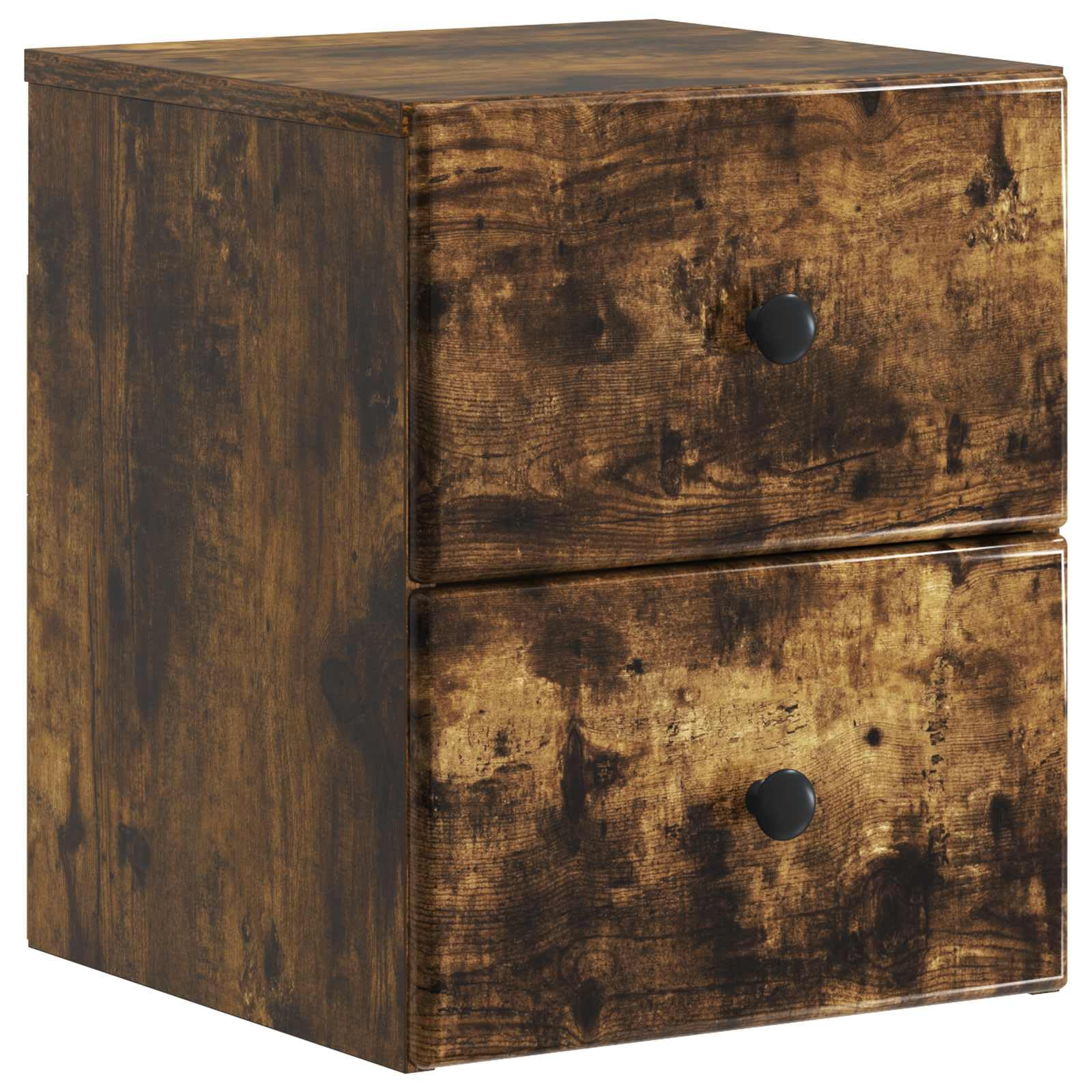 Table de chevet murale chêne fumé 34,5cm à 2 tiroirs pour chambre