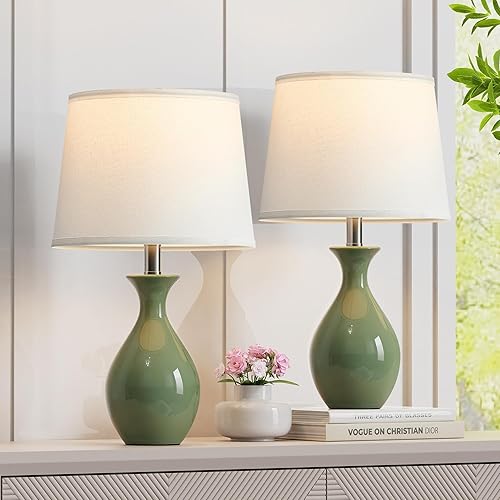 Miniatura 9 de PARTPHONER Juego de 2 lámparas de mesa, modernas lámparas de noche de cerámica para mesitas de noche, lámpara clásica pequeña para dormitorio, sala