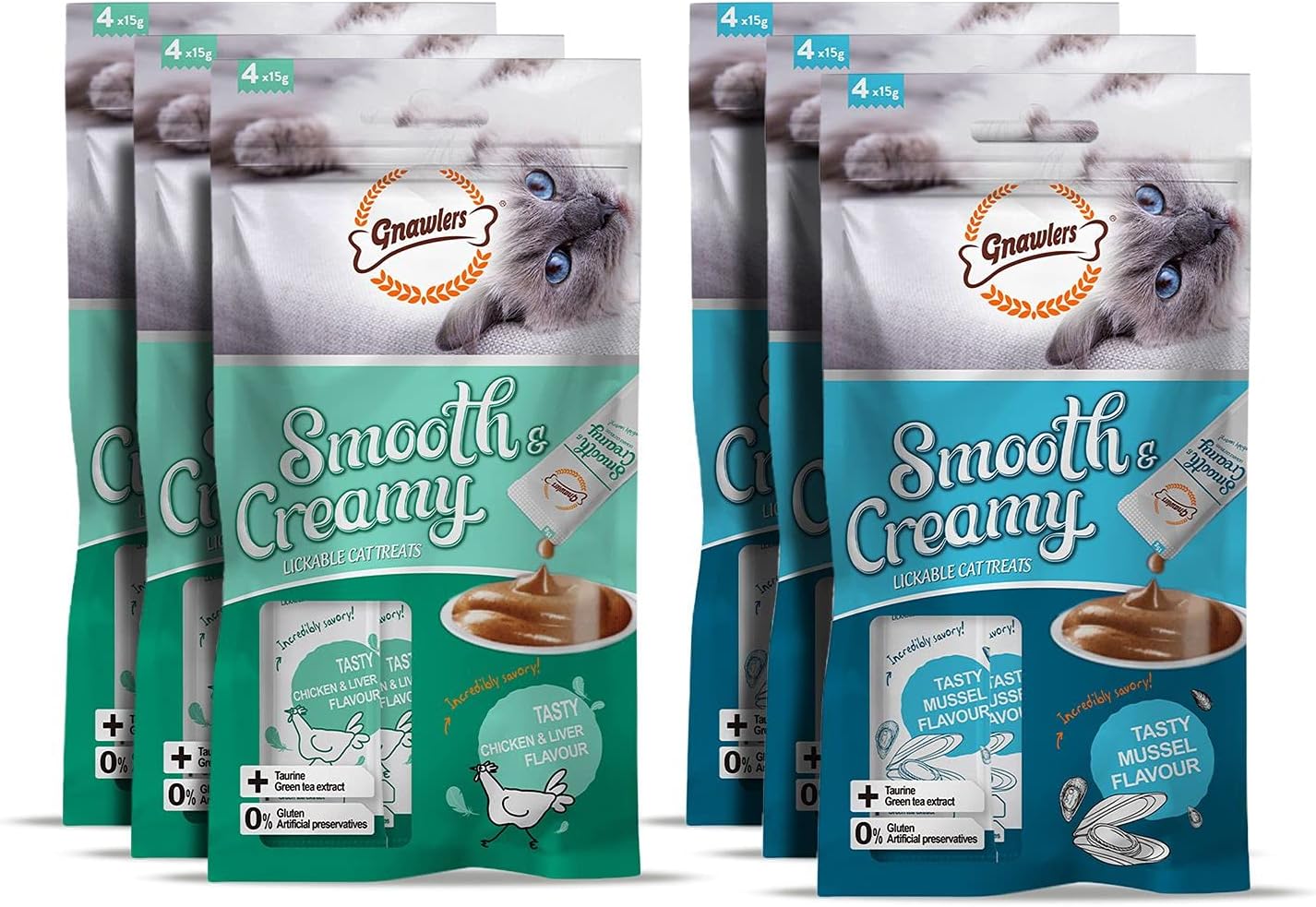 Gnawlers Smooth Creamy Treats Combo Mussel x3 Liver x3 Sold by DogsNCats,All Life Stages