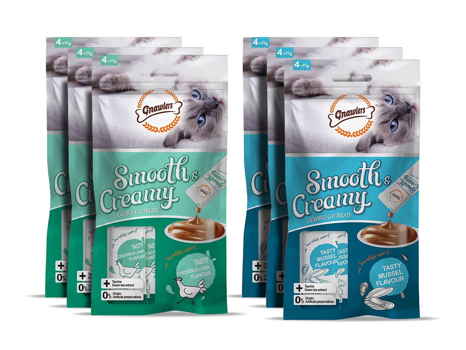 Gnawlers Smooth Creamy Treats Combo Mussel x3 Liver x3 Sold by DogsNCats,All Life Stages