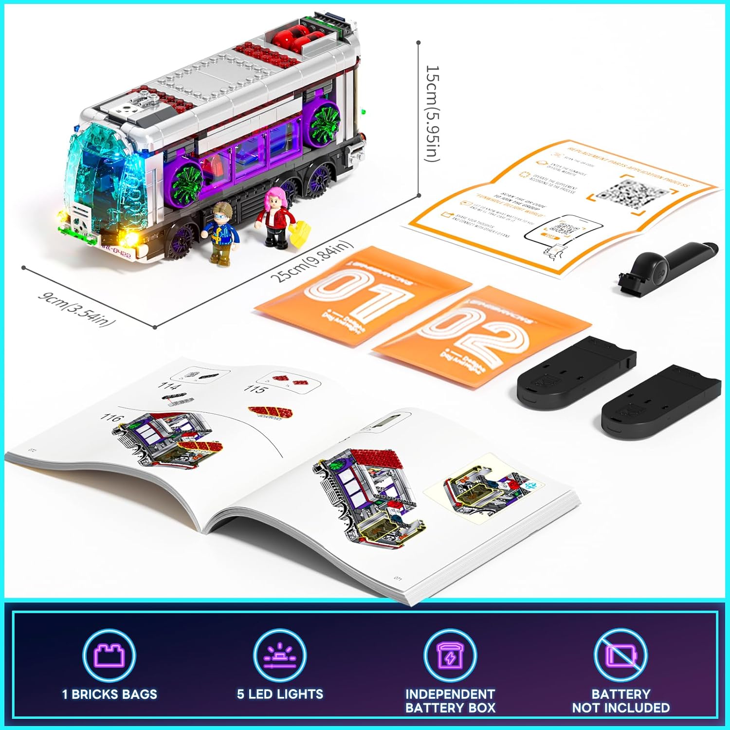 Cyberpunk Future-Bus Lighting-Building-Bricks Set - Cyberpunk City Future Vehicle Collection LED Light 2in1 Car Model Display Set 605 Pcs for Adults and Sci-fi Lovers