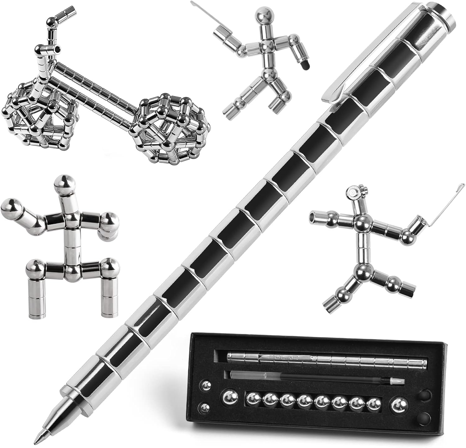 HKDGYHON Toy Pen, Decompression Magnetic Metal Pen, Multifunction Writing Magnet Ballpoint Pen, Gift for Kids or Friends (Silver)