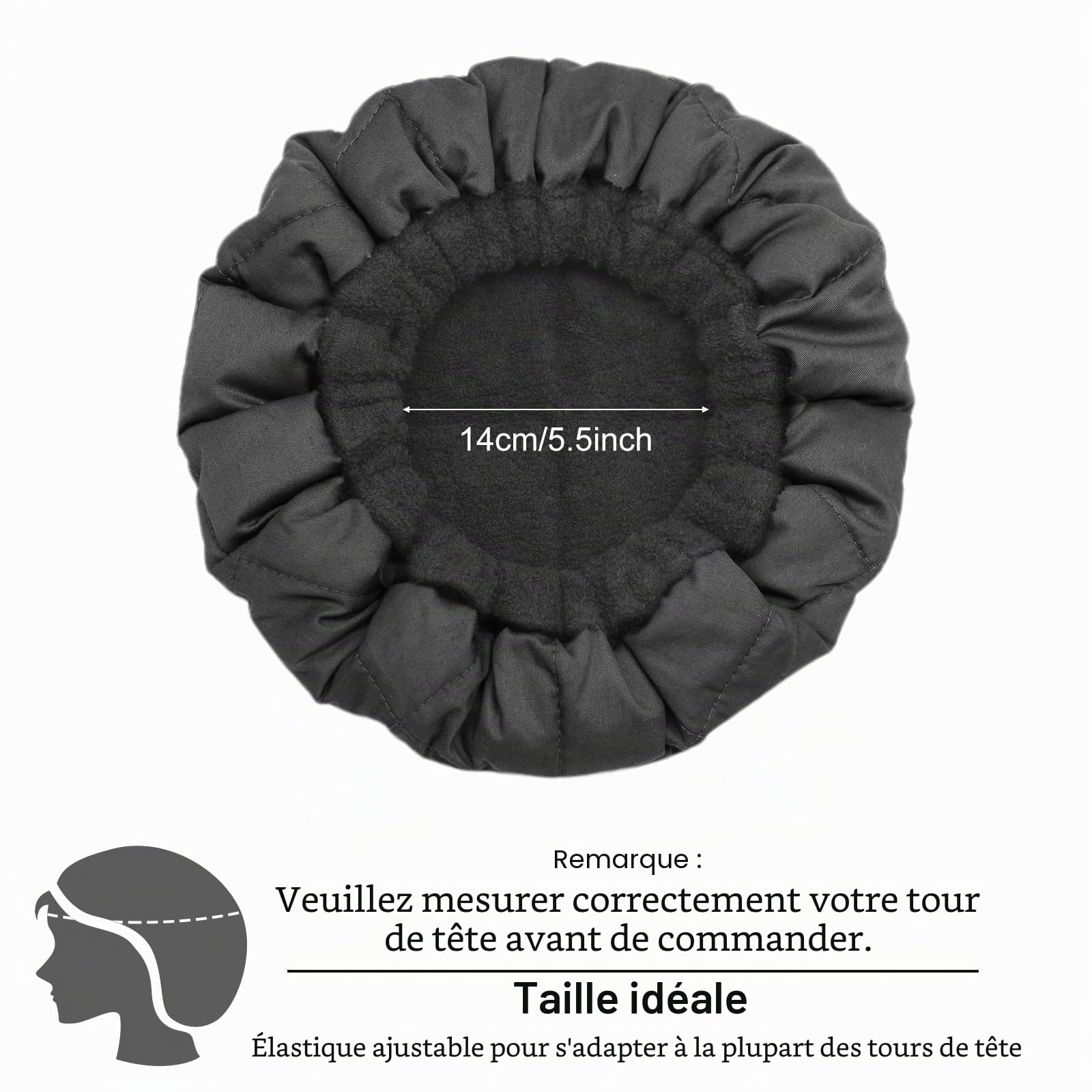 MQUPIN Bonnet Chauffant Cheveux Soin, Bonnet Chauffant Capillaires Profondément pour Tous Types de Soins, Casque Chauffant en Profondeurcoton en Microfibre, Chauffage par Micro-ondes(Noir)
