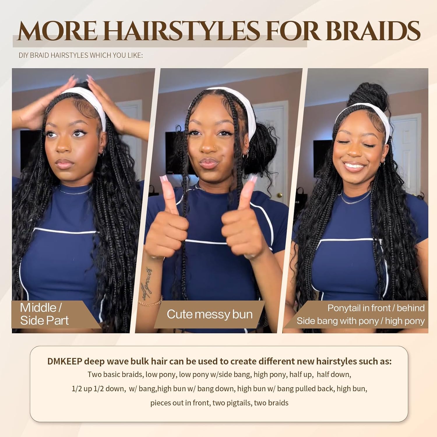 DMKEEP Bulk Human Hair for Braiding Loose Wave No Weft 100% Human Braiding Hair Professionally Salon Dyeing for Eye-Catching Natural Color 18 Inch