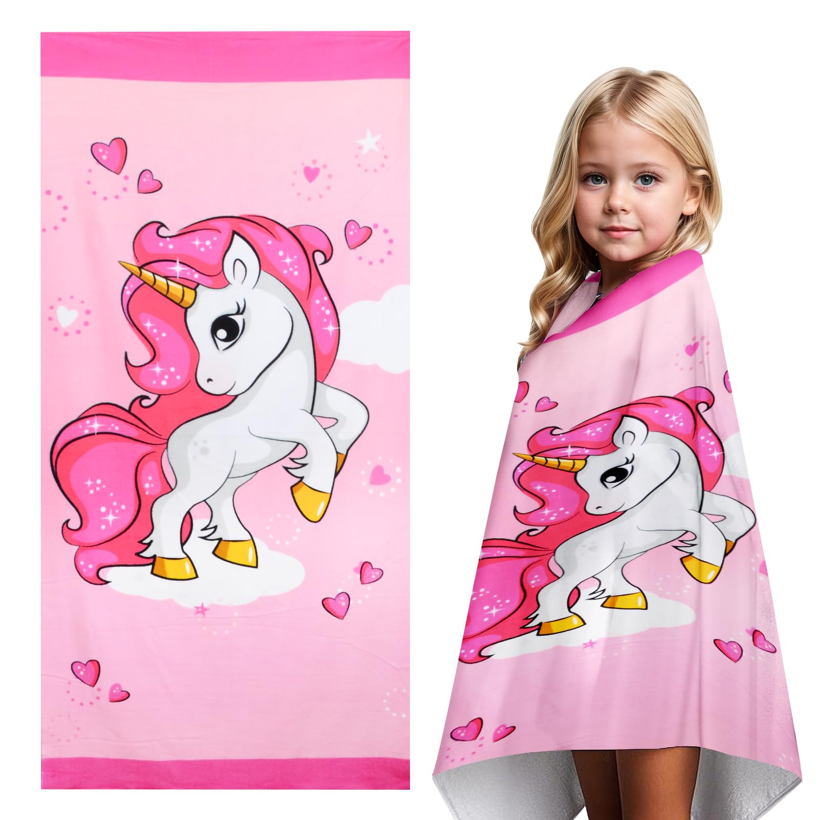 Telo Mare Unicorno Per Bambina - 70x140 Cm In Cotone Morbido | Asciugamano Spiaggia E Piscina - Foto 2