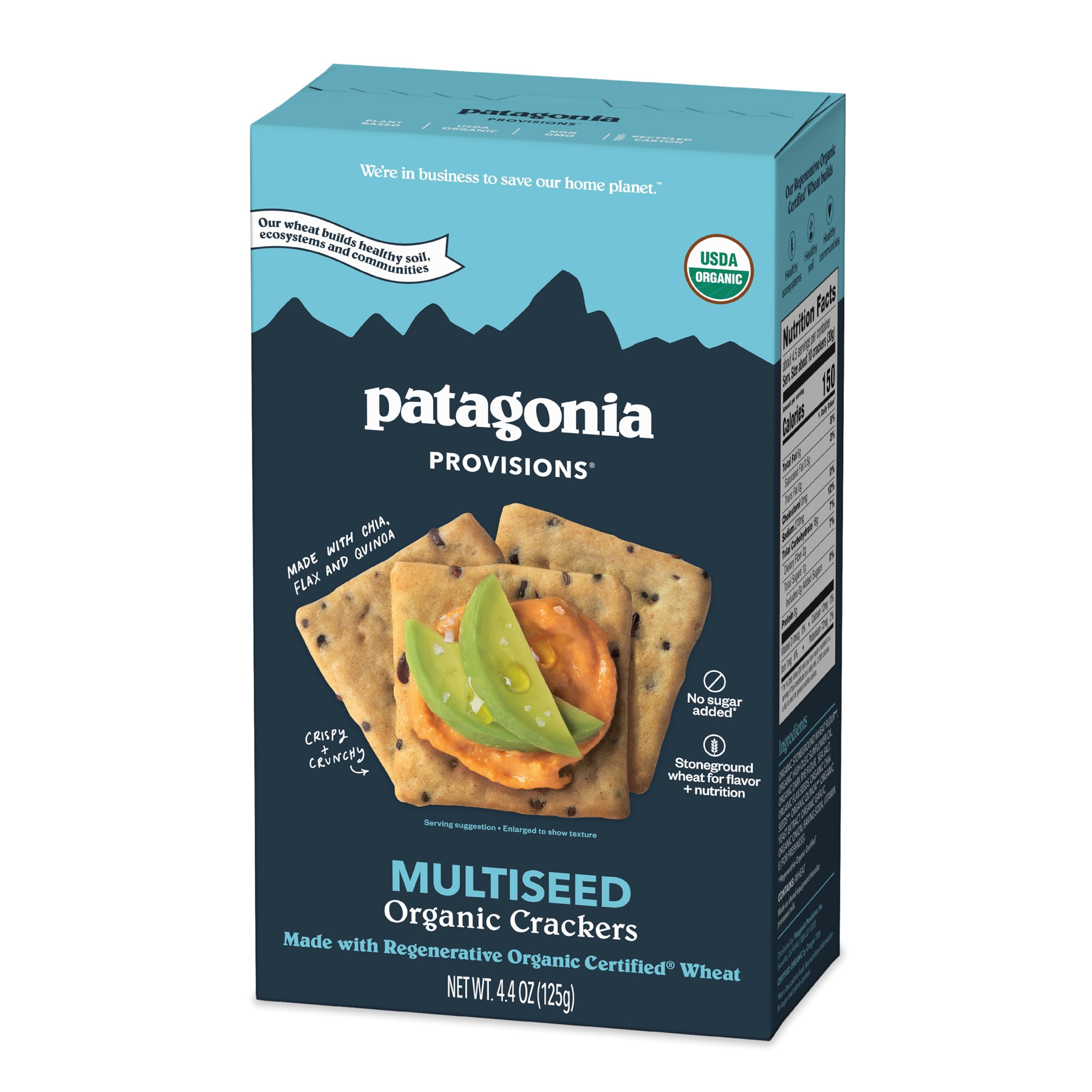 Patagonia Provisions Organic Multiseed Crackers – 3g Plant Protein Per Serving – Made with Wheat Flour & Sea Salt – Non-GMO, No Added Sugar - Crispy & Crunchy