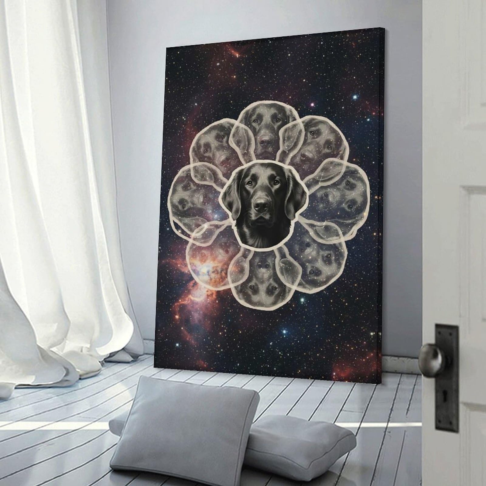 Junmoney Cosmic Flat-coated Retriever Wall Picture Print 24x36inch(60x90cm), for Bedroom Decor, Cosy Corners Or Studios, Home Artwork with A Soft Interior Feel