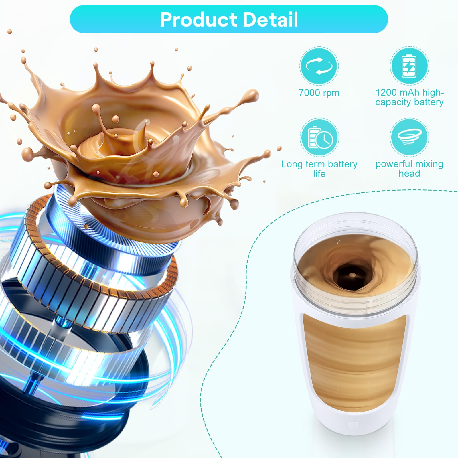 NVIYAM Shaker elettrico 650 ml, shaker per proteine con scomparto per polvere, shaker per proteine USB C, ricaricabile, frullatore elettrico per potein in polvere e frappè, frullato proteico