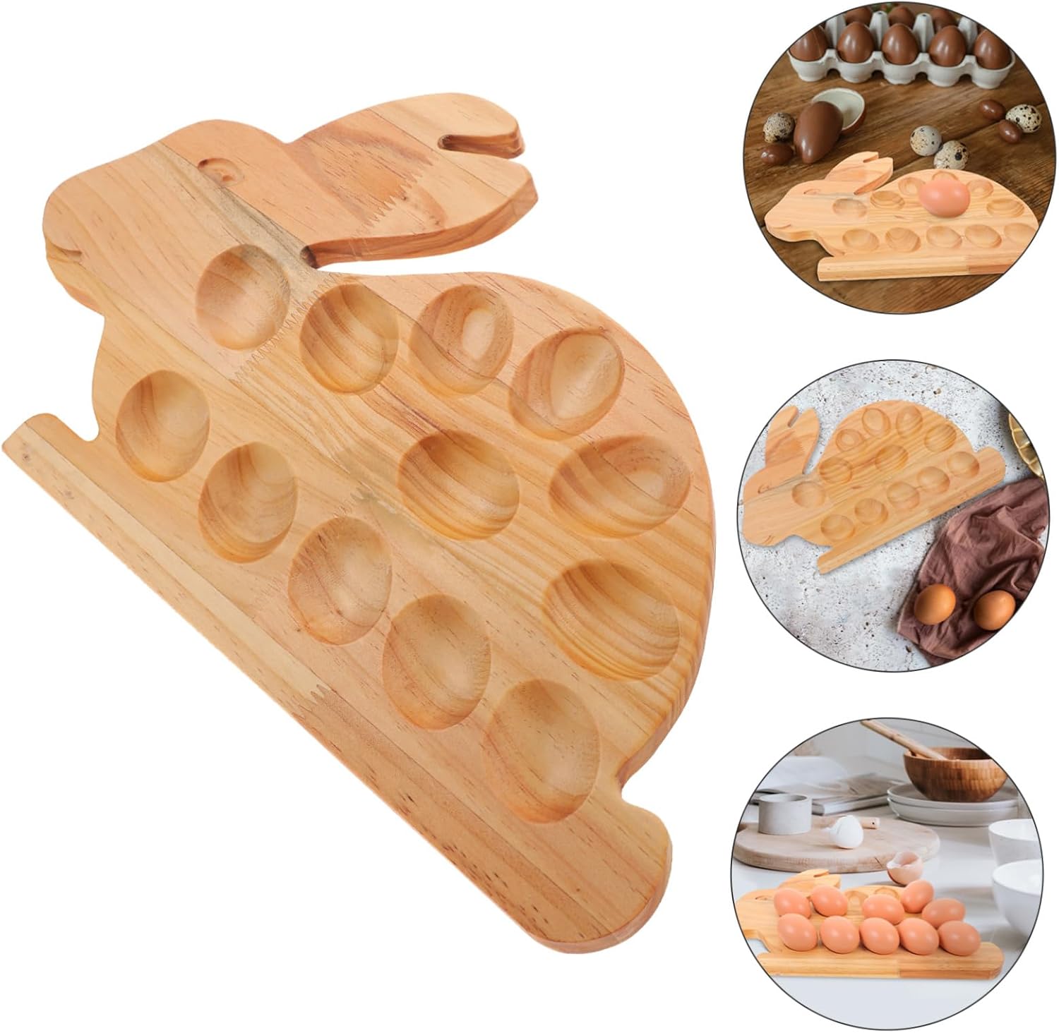 Happyyami Easter Bunny Shaped Wooden Deviled Holder Serving Tray for Appetizers Eggs Versatile Storage for Kitchen Refrigerator