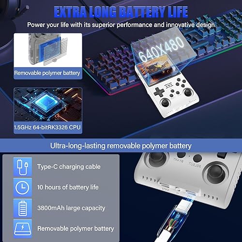 Miniatura 3 de Best brose 30000 juegos en 1 consola de juegos portátil, consola de juegos retro con pantalla IPS de 3.5 pulgadas, 30000 juegos clásicos, 3800 mAh,