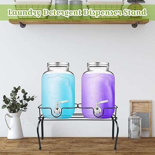 Miniatura 7 de Blulu Soporte dispensador de bebidas de metal para fiestas, soporte dispensador de bebidas doble para botellas de vidrio (1 galón)