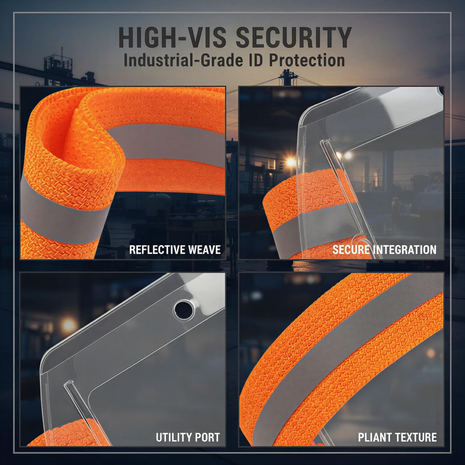 10 Stk Armband-Ausweishalter, reflektierend, elastischer Badgehalter mit verstellbarer Schnalle und PVC-Kartenhülle, für Sicherheitspersonal, Laufen, Radfahren, Outdoor-Bau, orange