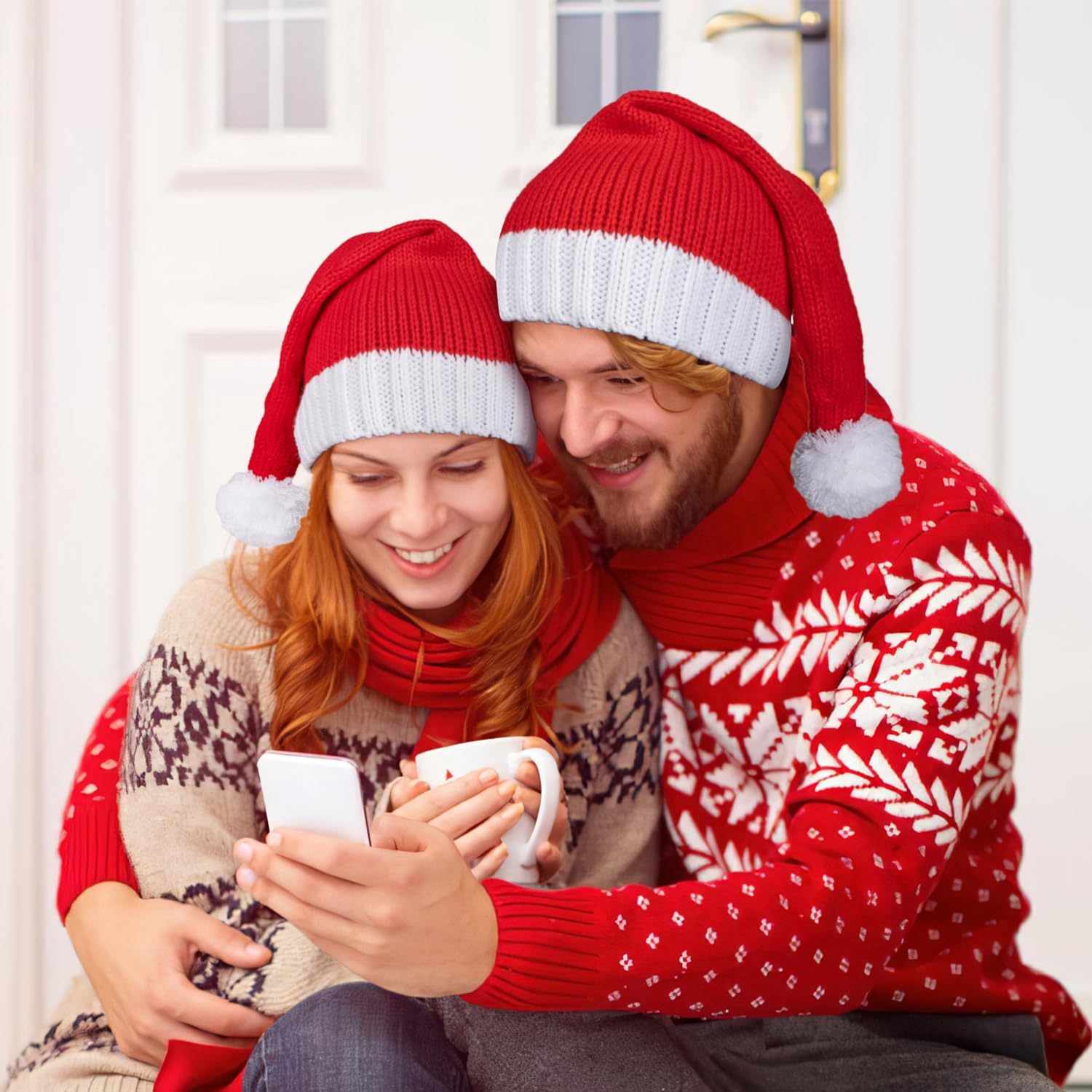 Santa Hat Red Christmas Xmas Party Knitted Hat Santa Skull Cap For Adult Women Men - Image 6