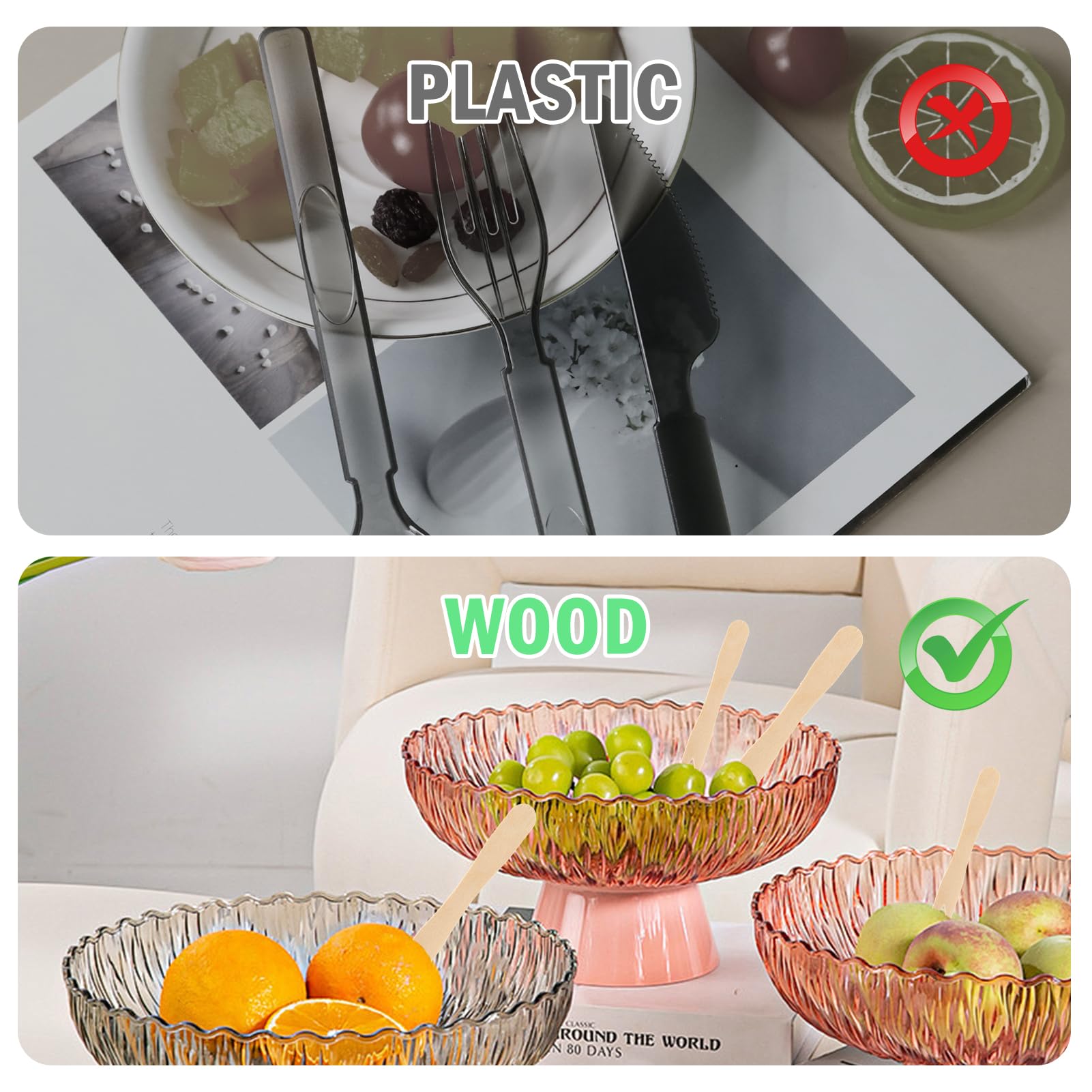 200 Fourchettes En Bois Biodégradables 85 Mm - Pour Apéritif, Frites, Fruits, Fêtes Et Camping