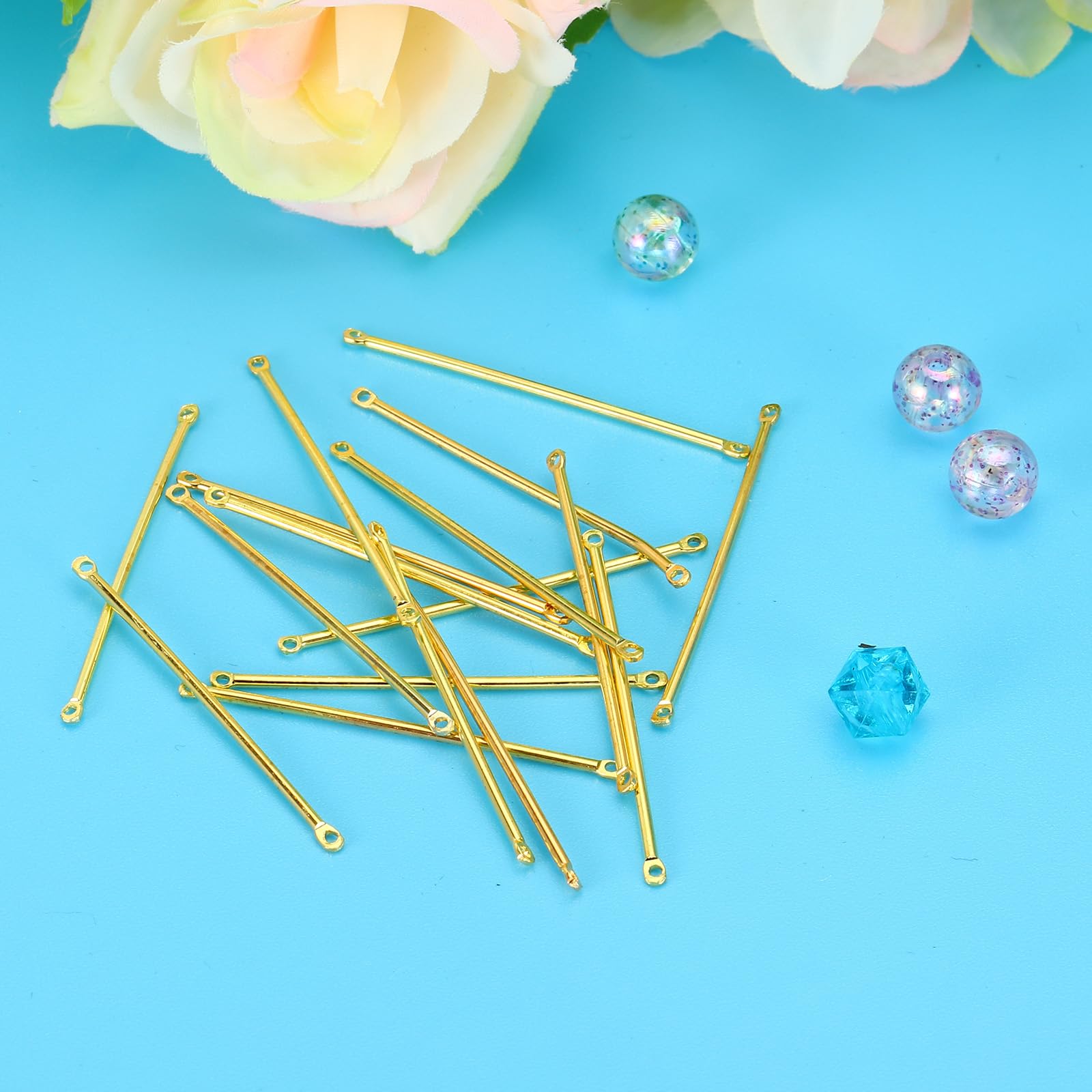 PATIKIL Brass Bar Links for Jewelry Making 50 Pcs 15mm/0.59" Stick Strip Earring Connectors 2 Hole for Earring Necklace Bracelet DIY Golden - Image 4