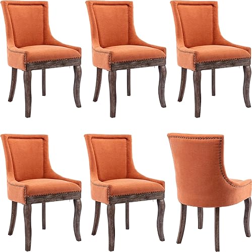 Miniatura 49 de Juego de 4 sillas de comedor tapizadas, sillas de cocina de tela con ribete de cabeza de clavo, sillas de cocina y comedor con respaldo alto, patas