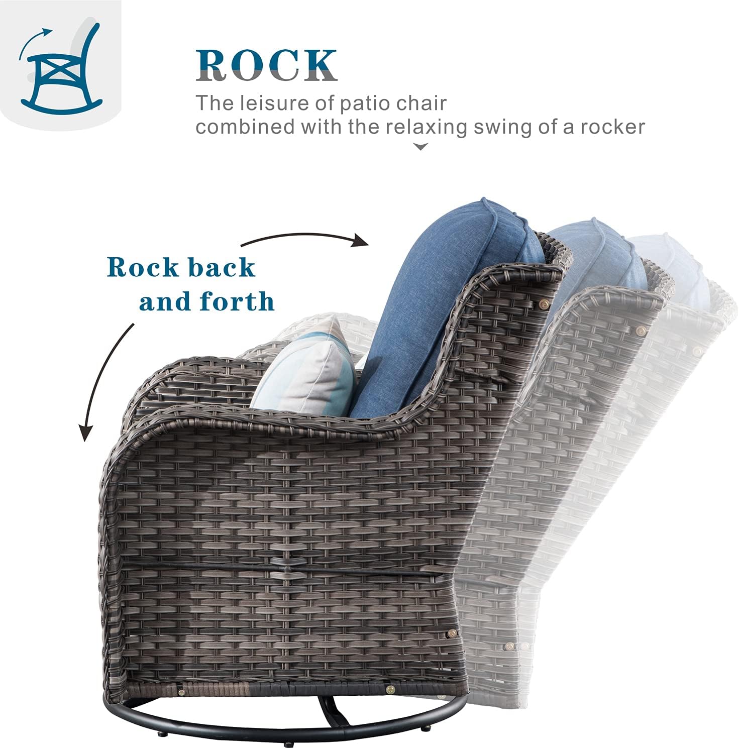 XIZZI Patio Furniture Outdoor Furniture All Weather Wicker 6 PCS Patio Sofa with High Back Swivel Rocking Chairs and Ottomans,Swivel Chairs Grey Rattan Denim Blue : Everything Else