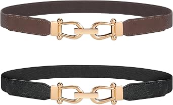 JASGOOD Women Stretchy Waist Belt Retro Elastic Skinny Belt for Ladies with Gold Buckle