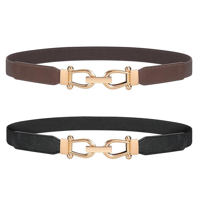 JASGOOD Women Stretchy Waist Belt Retro Elastic Skinny Belt for Ladies with Gold Buckle