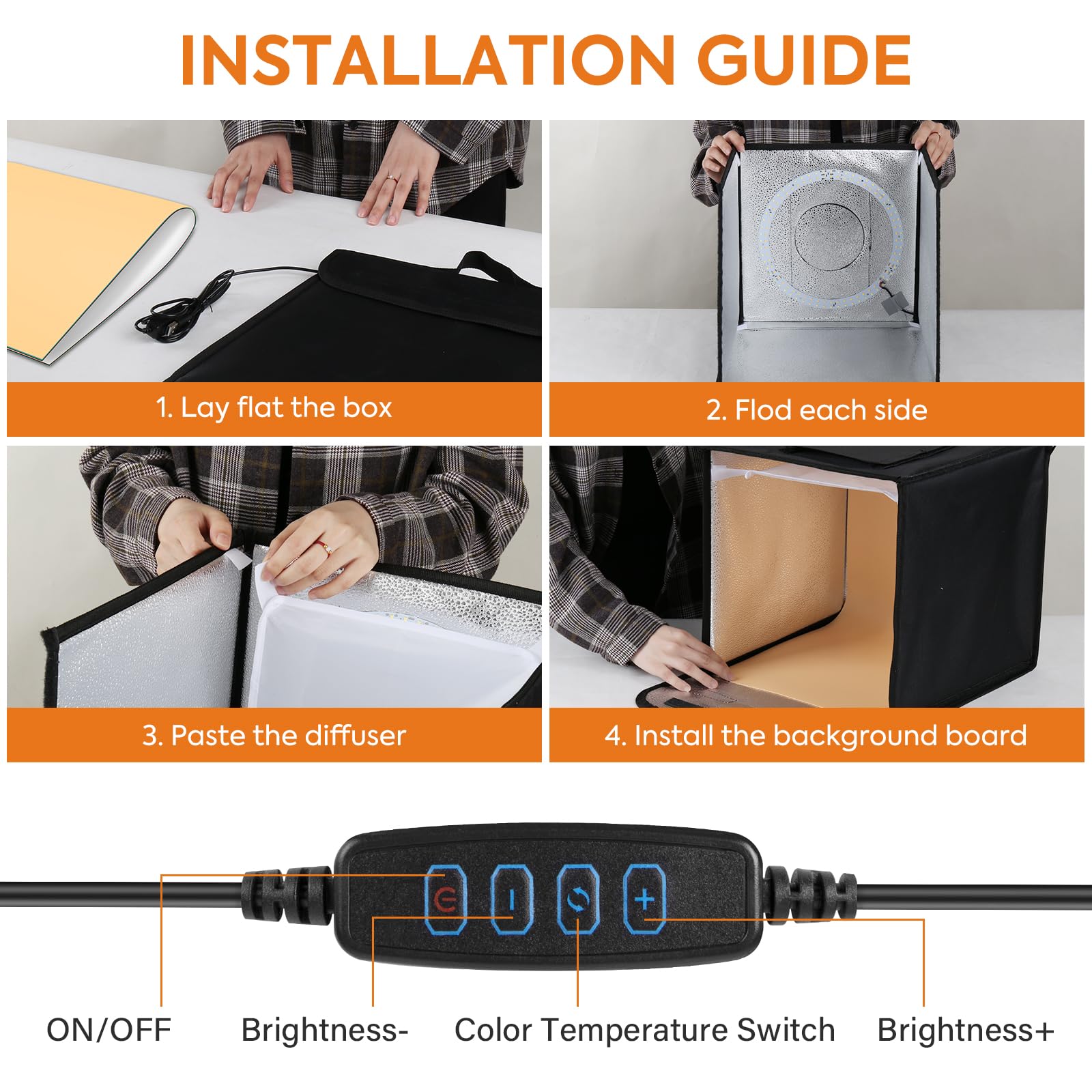 Caja de luz plegable de 30 cm, estudio fotográfico portátil con luces LED regulables y 4 fondos para joyas, cosméticos, fotografía de productos