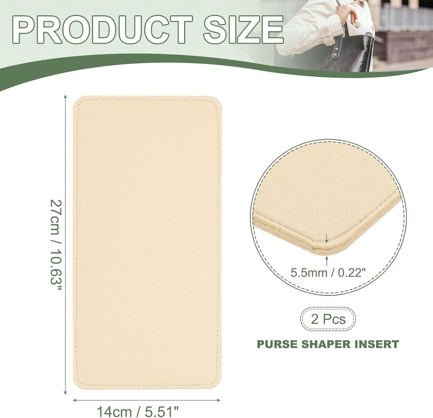 Felt Base Shaper, Bag Bottom Shaper Purse Organizer Insert, Handbag Organizers Arc Corner Liner Board Insert, 11 x 6 Inch Fit for Purse Tote Bag Handbag Women (2 Pack, Beige) - Image 2