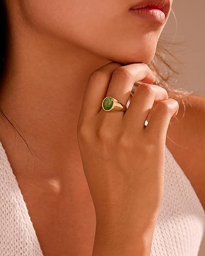 Vista 2 de YeGieonr Anillos de sello de oro para mujer, anillos de oro que no se deslustra, anillo de piedras preciosas impermeables, chapado en oro de 18